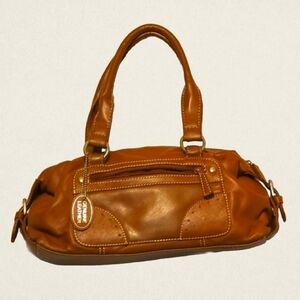 Genuine Leather Bag Purse Cognac Brown Belt Buckle  Closure by Accessory